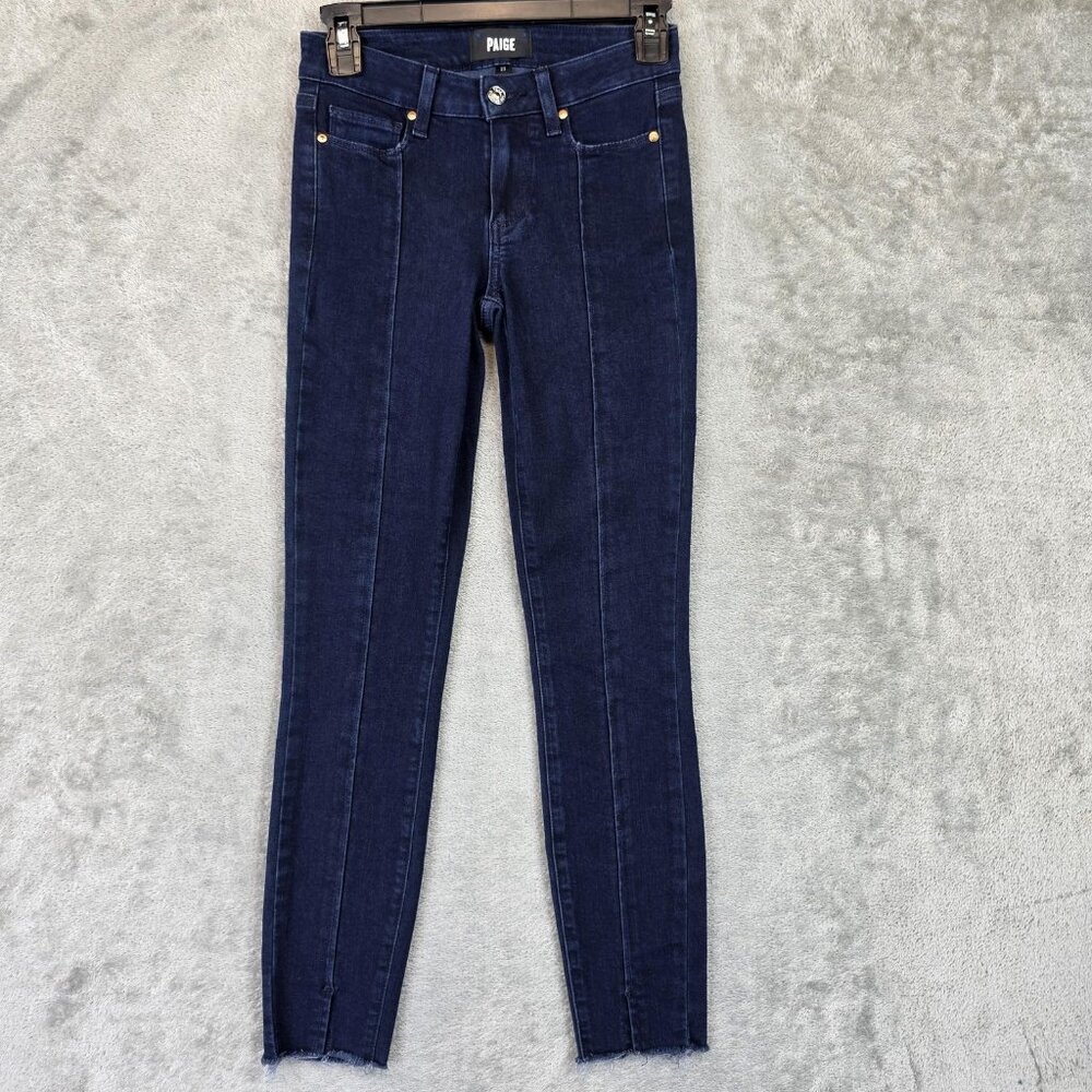 Paige Verdugo Ankle Jeans Womens 23 Dark Blue Skinny Raw Hem Emmaline Stretch